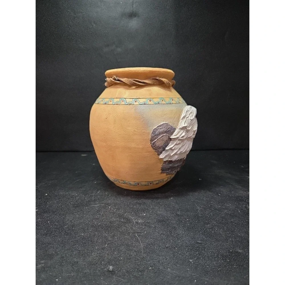 Southwest Lodge Decor Ceramic Vase‎ with 3D Eagle Beads, Rustic River Traders